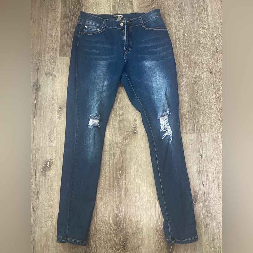 Dark Blue Distressed FashionNova Women's Jeans